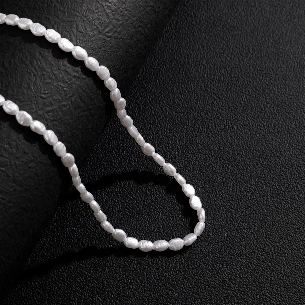 Collier Perles Blanches Plates