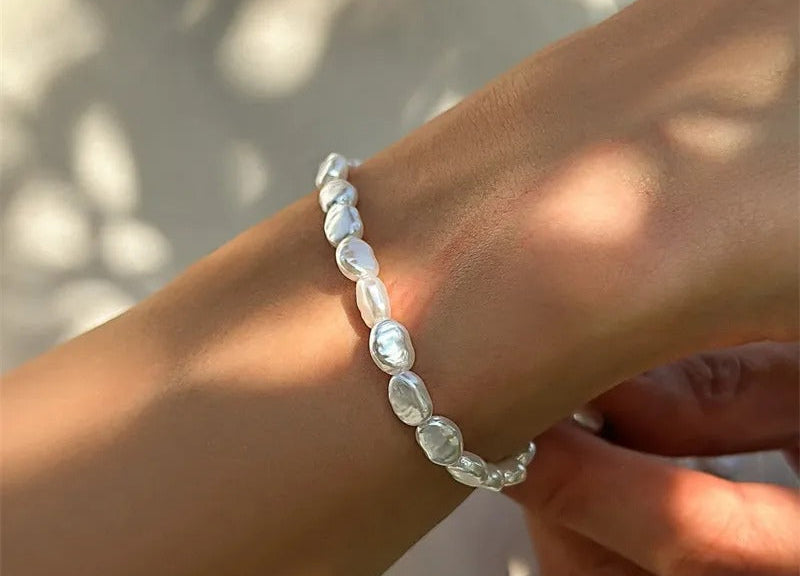 Bracelet Perles Blanches Plates