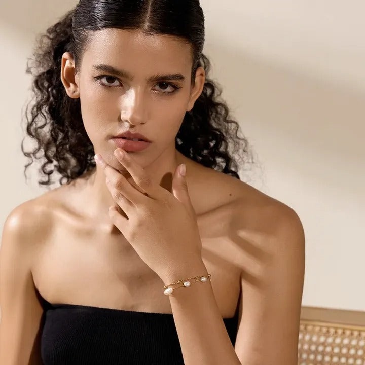 Bracelet Double Perles Baroque